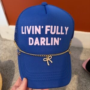 Blue Trucker Hat with Gold Chain